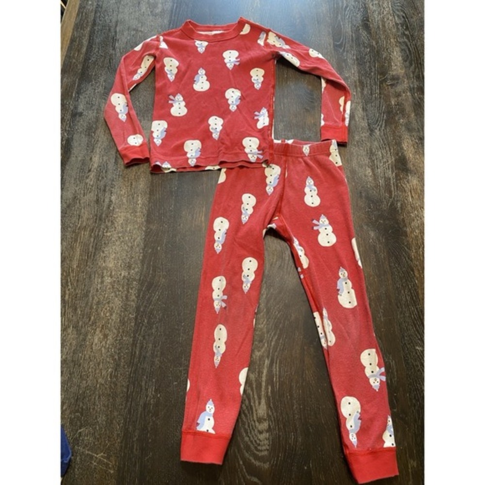 Hanna Andersson Long John Pajamas Christmas Red Snowman Cotton Size 5